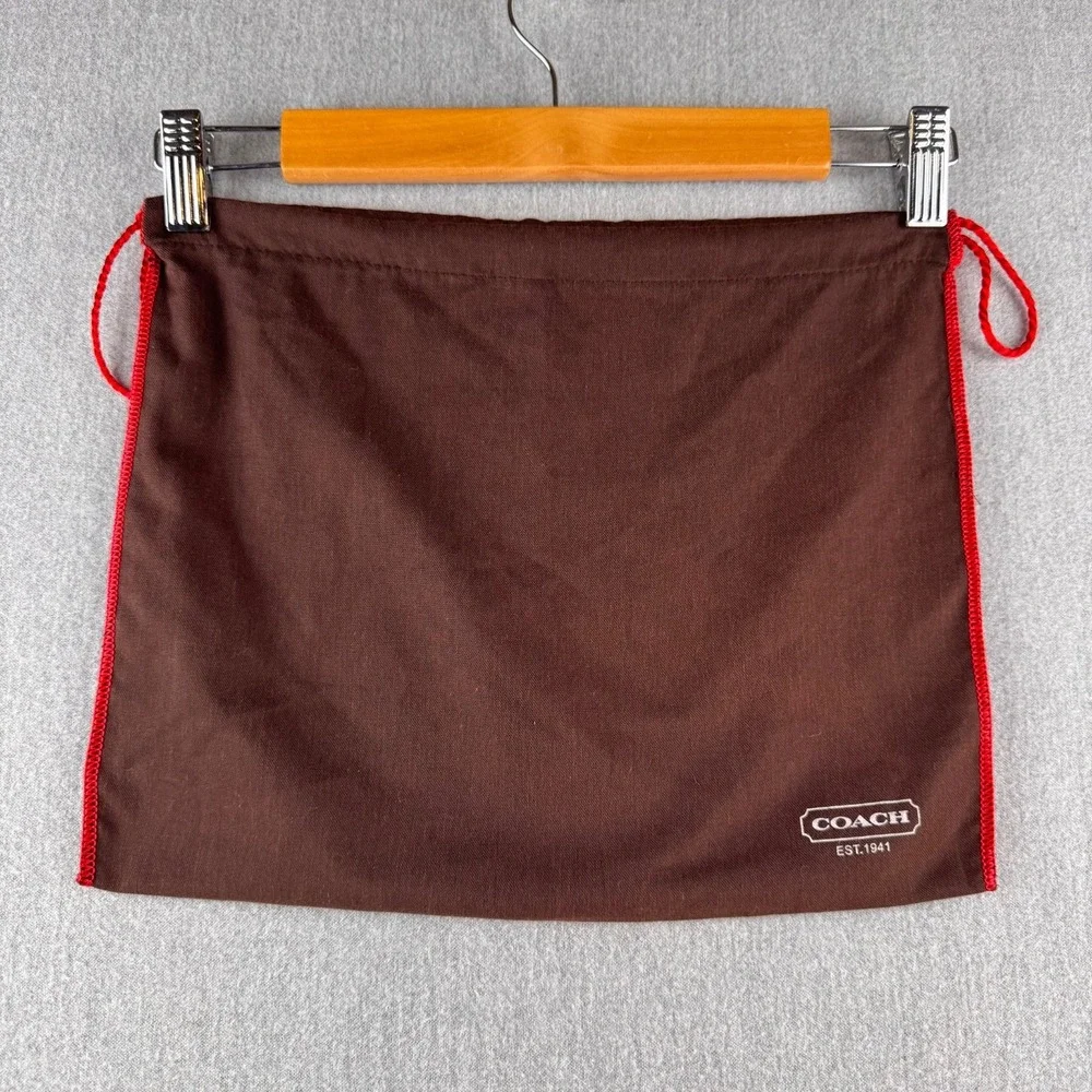 Coach Dust Bag Brown Red Trim Drawstring Storage Pouch Red Trim 13.5